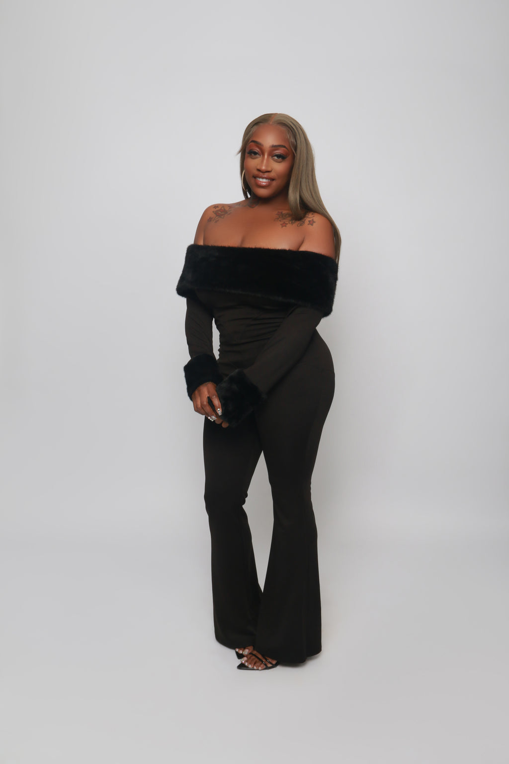 All Black Off Shoulder Sleek Jumpsuit