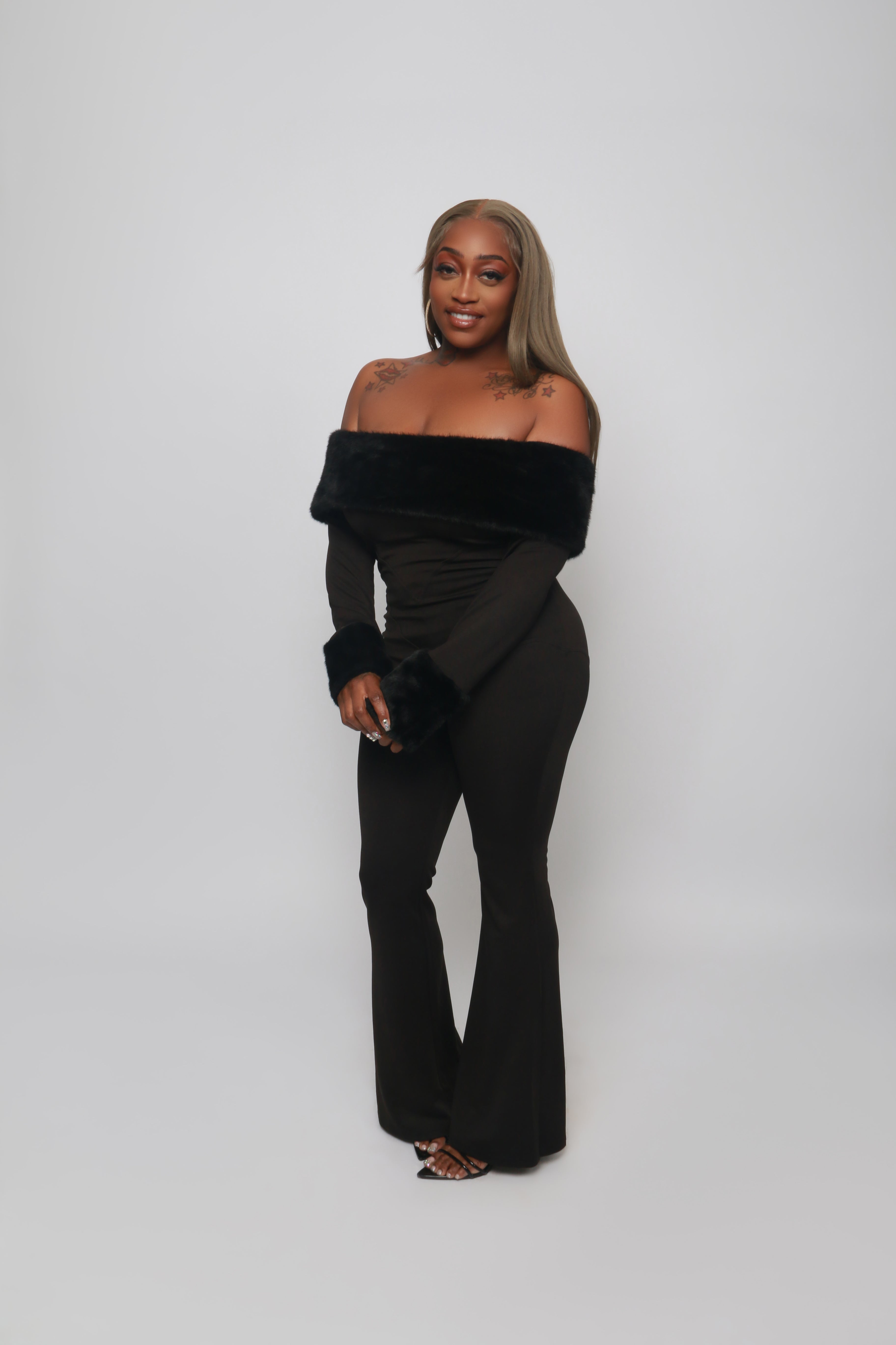 All Black Off Shoulder Sleek Jumpsuit