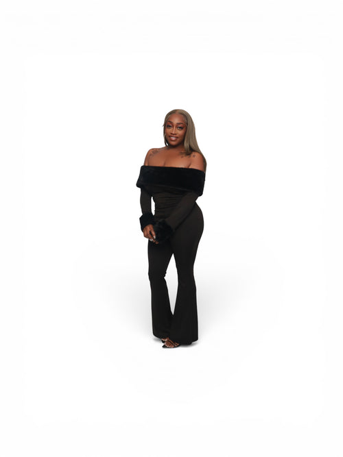 All Black Off Shoulder Sleek Jumpsuit